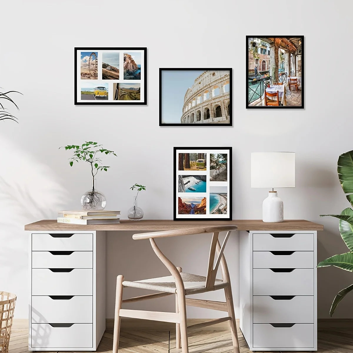 cadre photo mural moderne noir blanc mat photos encadrées arrière beige 11x14 pouces 4x6