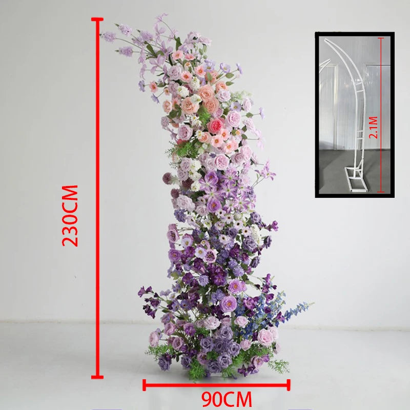 arches décoratives florales artificielles violettes roses romantiques mariageintérieur bouquets fleurs variées texturées