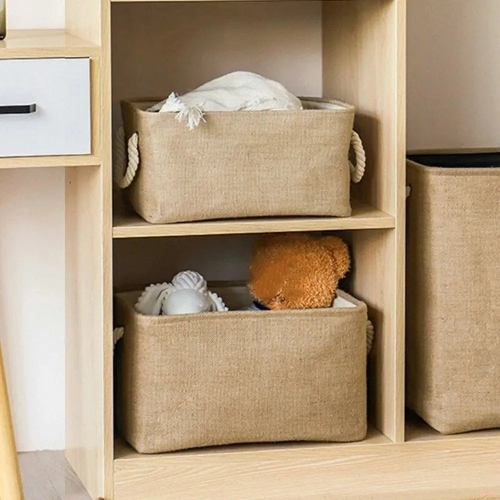 boîte rangement toile lin beige clair poignées corde réutilisable moderne respectueux environnement articles divers