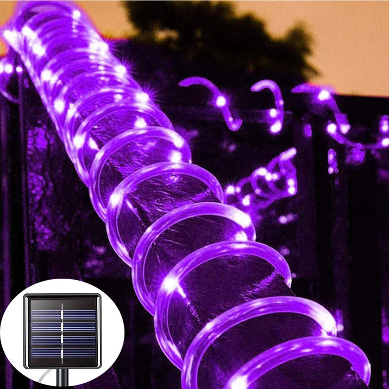 guirlande lumineuse solaire 20m violet multicolore halloween noël moderne transparenteextérieur led
