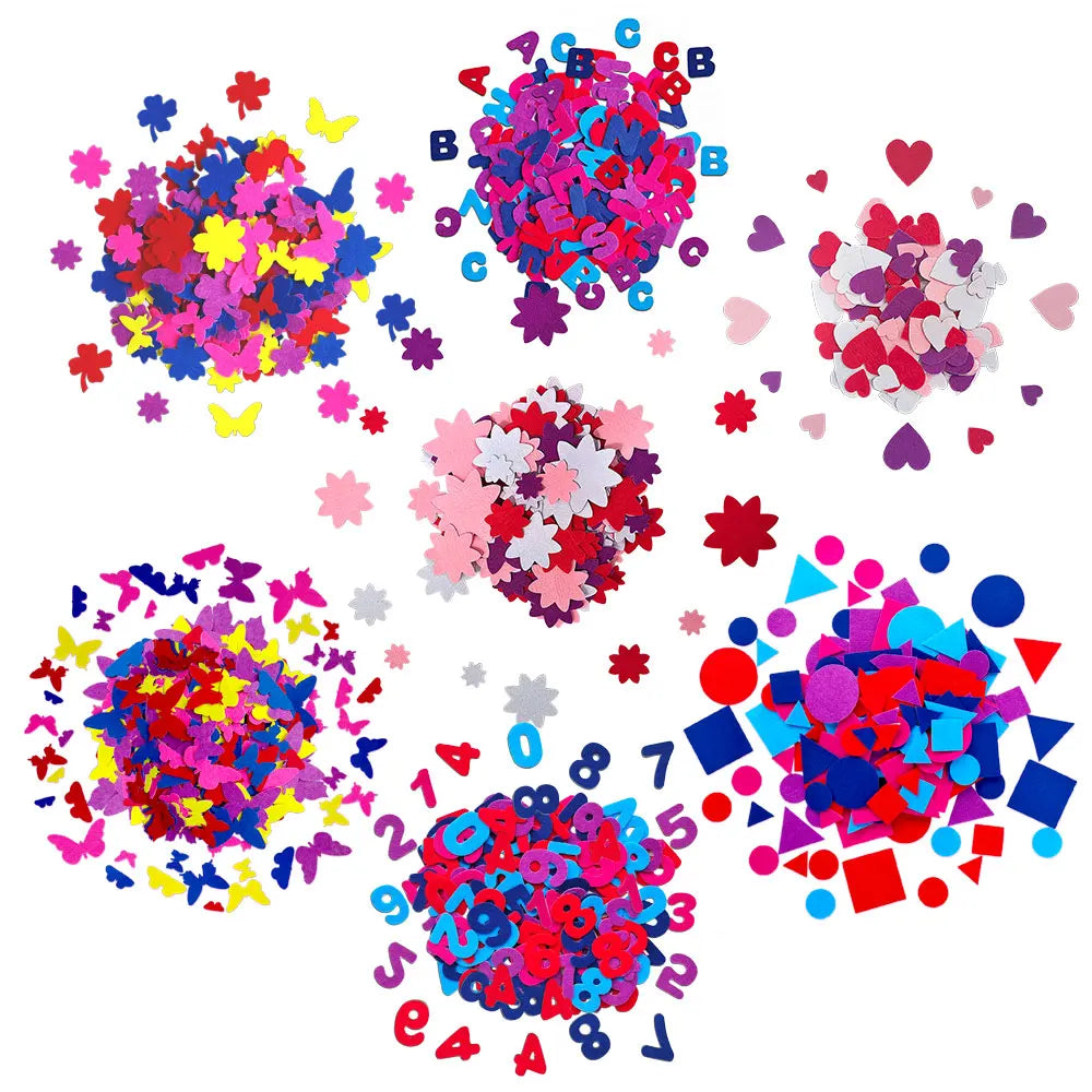autocollants confettis papillons coeurs chiffres fleurs multiformes deco enfants felt rouge rose violet jaune
