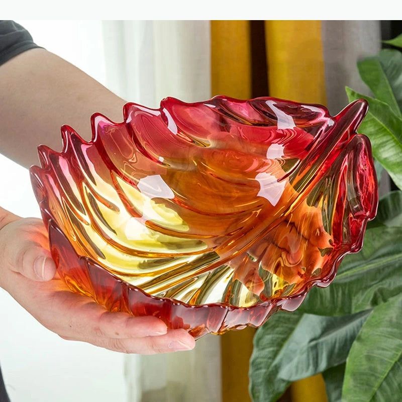 bol moderne plateau service assiettes fruits verre opalescent rayures ondulées couleurs vives deco cuisine