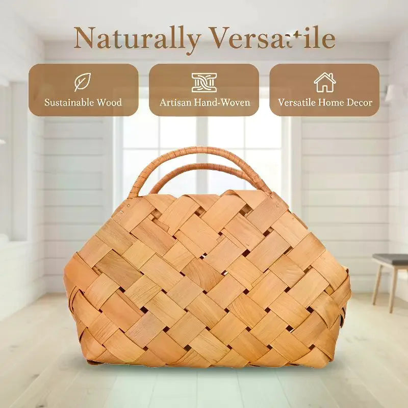 panier bois tressé naturel brun clair artisanal rustique poignées bois serviette coton deco événements