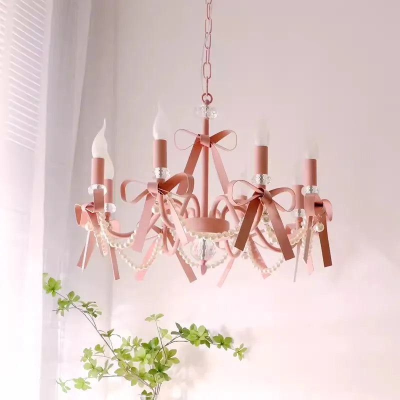 Lustre rose chambre fille avec cristal K9