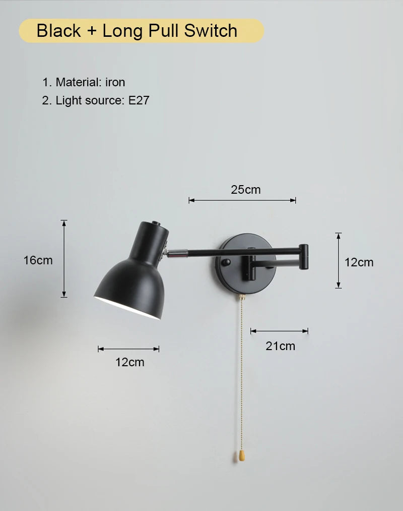 lampe murale articulée chrome plissée éclairage quotidien moderne interrupteur cordonversible