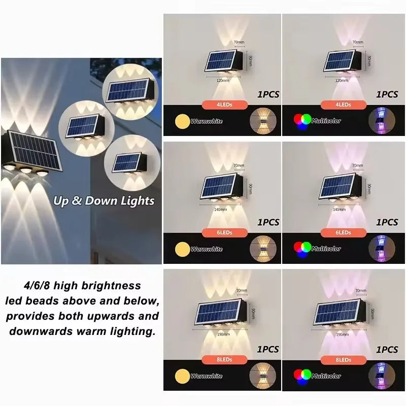 lumière solaire murale led éclairage haut bas moderne panneaux solaires intégrés noir jaune orange