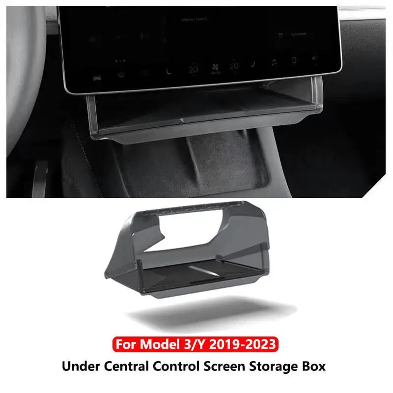 boîte rangement sous écran console central tesla gris translucide matériau abs pliable lumière adhésif