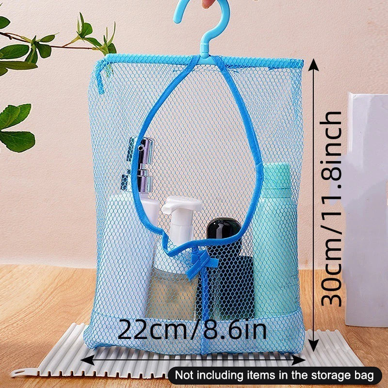 sac rangement suspendu filet transparent rose bleu blanc multiple poches cosmétique toile
