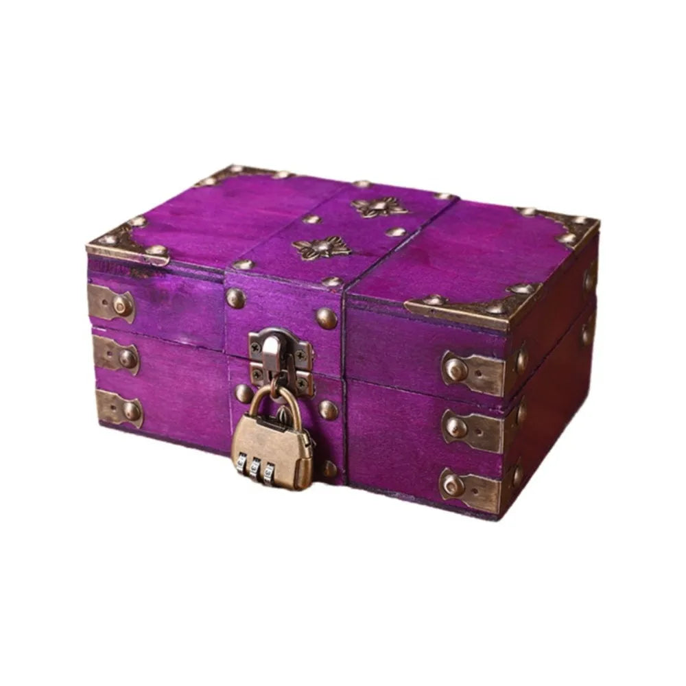 boîte bijoux vintage simili cuir noir violet cadenas rustique antique