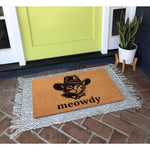 tapis d'entrée marron clair imprimé chat chapeau meowdy antidérapant résistant bactéries porte extérieur