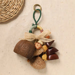 porte clés animal compagnie bois coquilles boho marron rouge naturel rustic anneaux métalliques