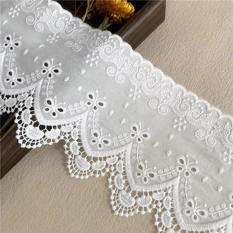 ruban dentelle blanc ornements floraux brodé 13cm largeur classique soluble eau couture decoration maison