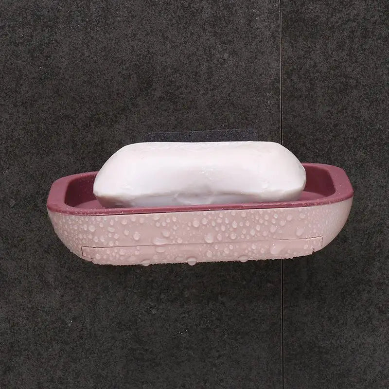 support savon moderne bleu jaune velcro drainage plateau rangement rose gris texture granulée