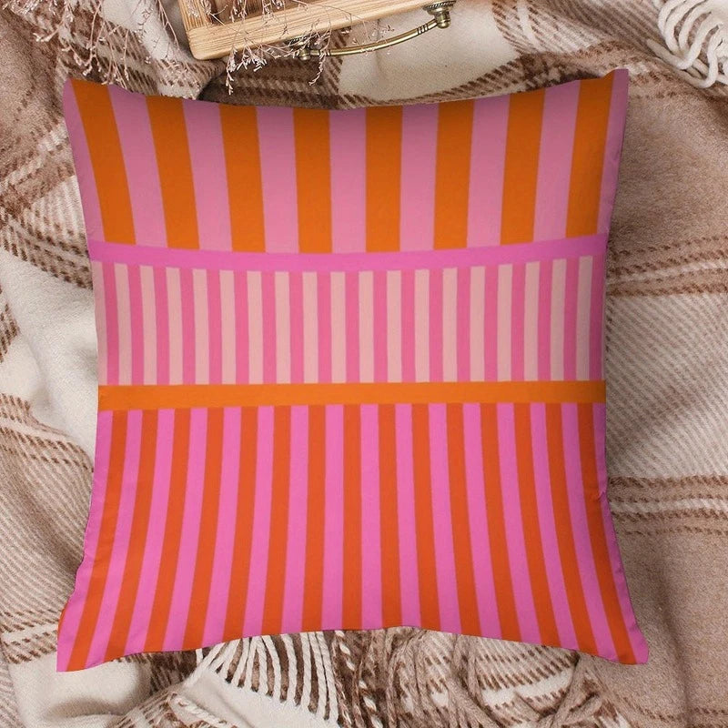 housse coussin rayée rose orange polyester carré moderne lit décoration