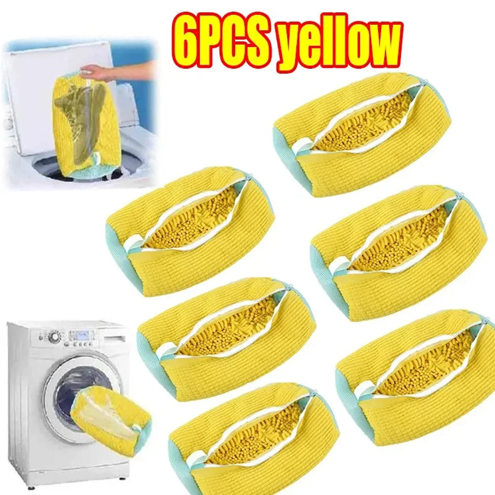sac chaussures jaune bleu clair polyestère moderne réutilisable imperméable zip cordon chaussure nettoyage profond