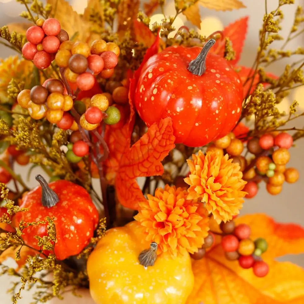 bouquet feuilles automnales courges artificielles orange jaune vert marron décoration intérieure rustique festive chambre