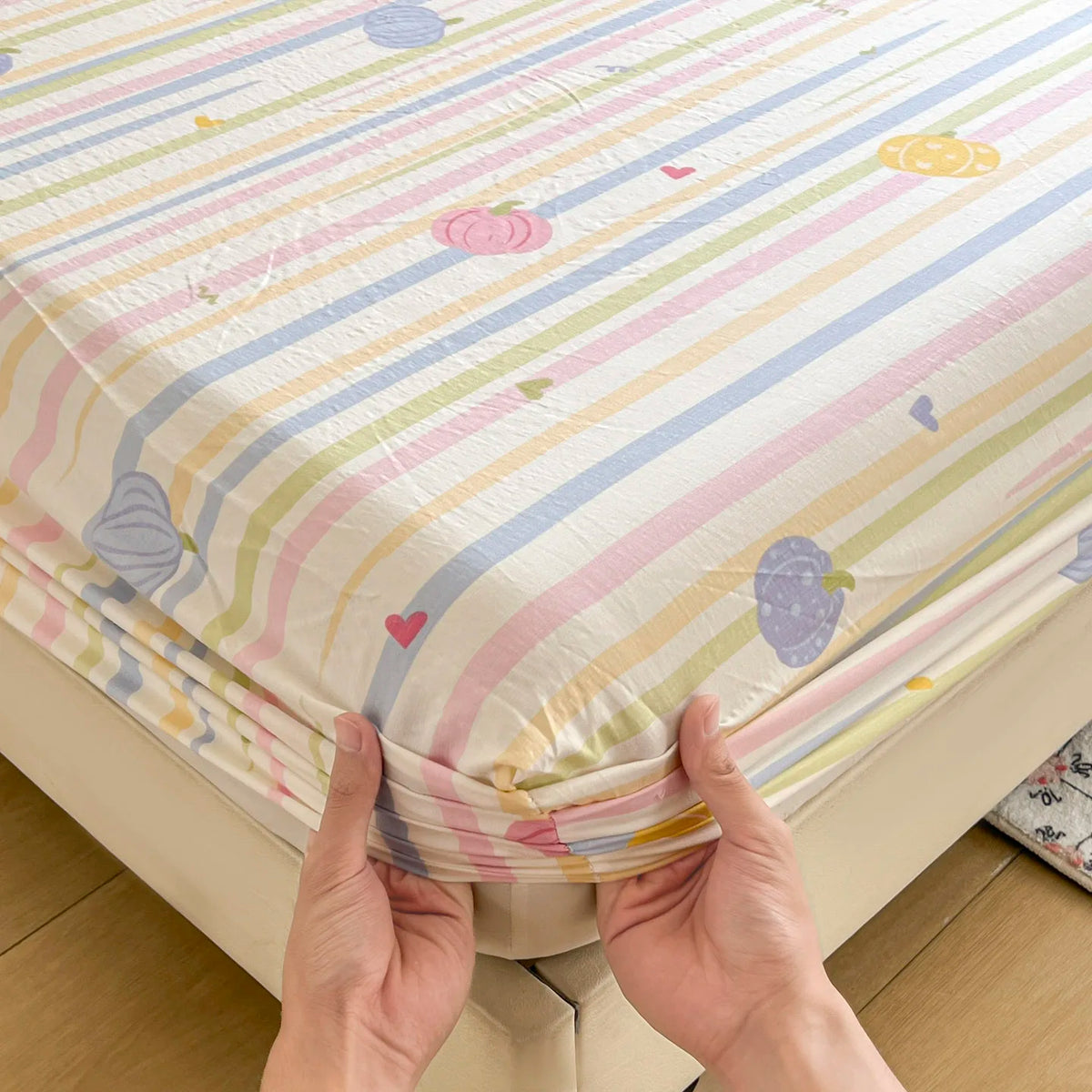draps lit rayés housse élastique coton polyester halloween coeurs boules moderne enfantin double blanc