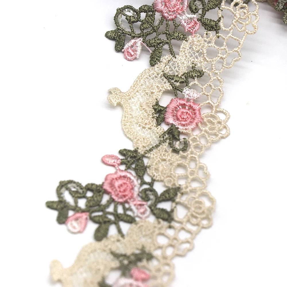 ruban dentelle fleurs brodées beige rose clair opacité traditionnel coton polyester