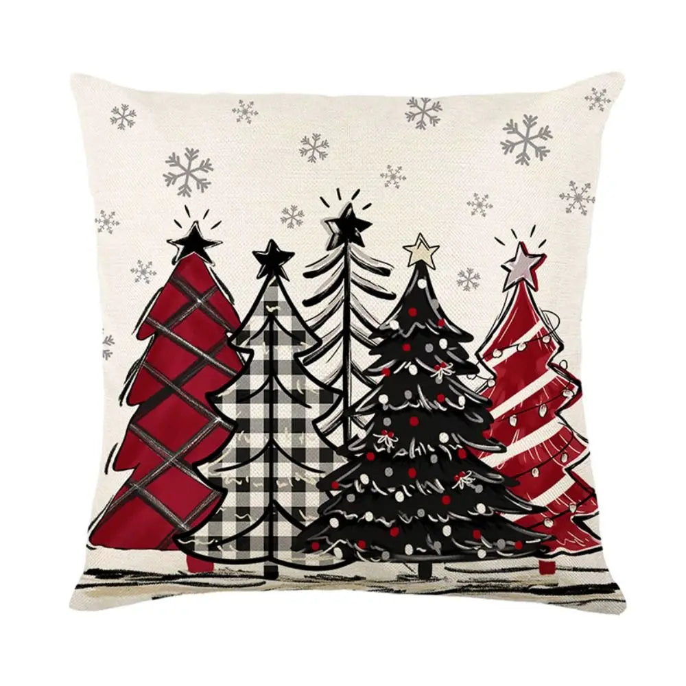 housse coussin noël arbre étoiles flocons gris blanc rouge noir traditionnel decoration festive