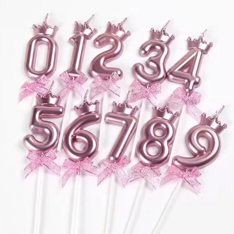 bougies anniversaire numéros rose doré couronnes noeuds décoratifs festives piquets festive