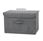 boîte rangement pliable tissu lin gris beige couvercle poignées vêtements