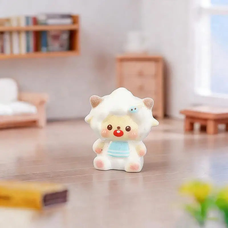 figurines mignonnes moutons résine couleurs variées visage souriant ruban cartoon