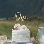 décoration gâteau bois lettre One ornement festif élégant pique anniversaire mariage baptême