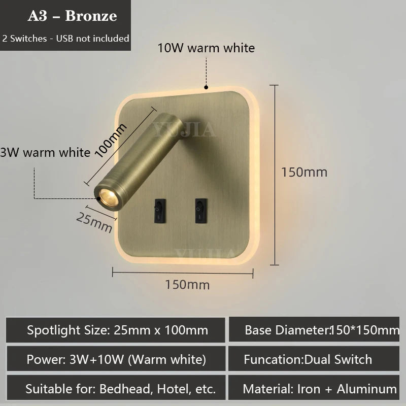 lampe murale multifonctionnelle moderne rechargeable usb noir blanc bronze laiton