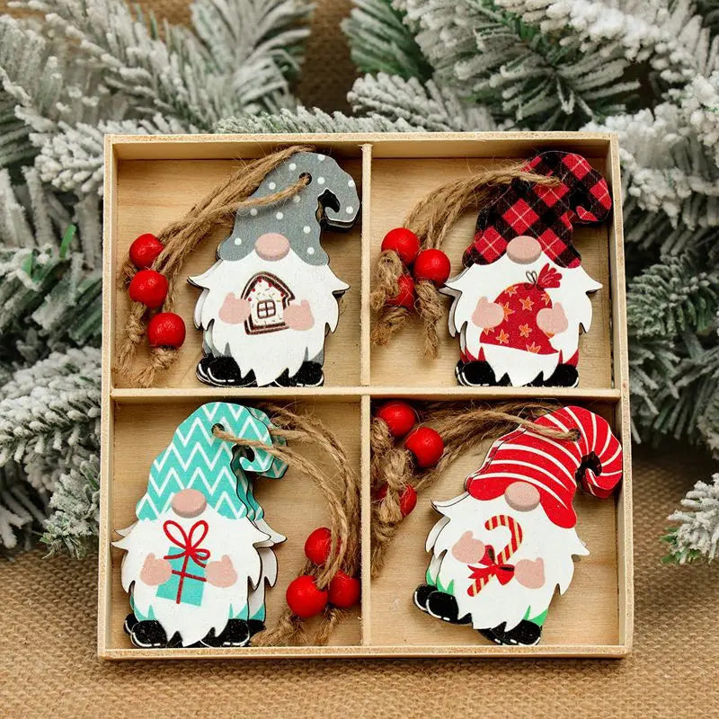 Gnome de Noël en bois bleu profond pour balcon