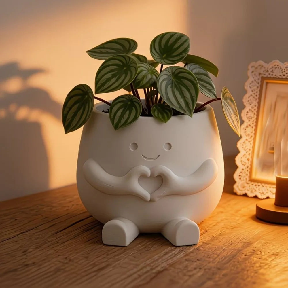 pot fleurs blanc forme mains cœur plante verte motif rayé décoration moderne intérieur extérieur