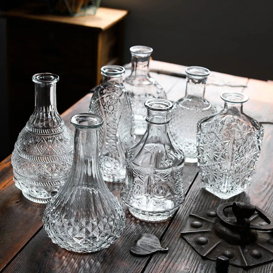 vases decoratifs verre texturé transparent vintage fleurs arrangements decoration maison