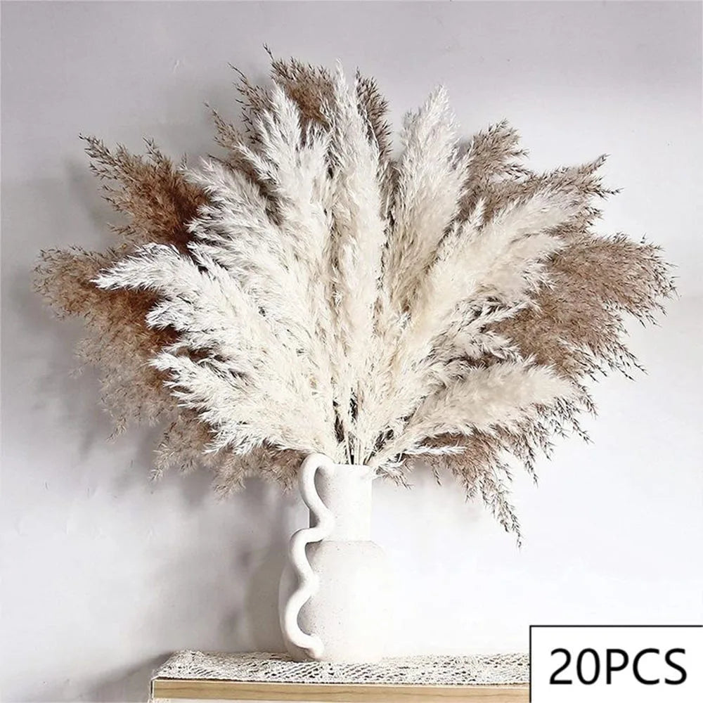 bouquets séchés naturels feuilles fines fleurs blanches plumes beige rustique décoration maison anniversaire baby