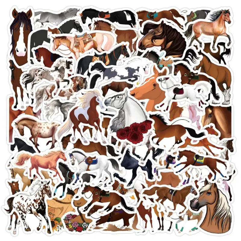 autocollants chevaux différents couleurs illustrés adhésifs décoration cadeau opaques mignons galops posés