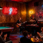 néon lumineux rock roll ac dc high voltage couleurs vives logo texte fixations