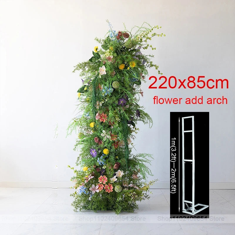 décoration murale bouquet fleurs artificielles roses blanches jaunes bleues feuilles vertes mariage fête événement