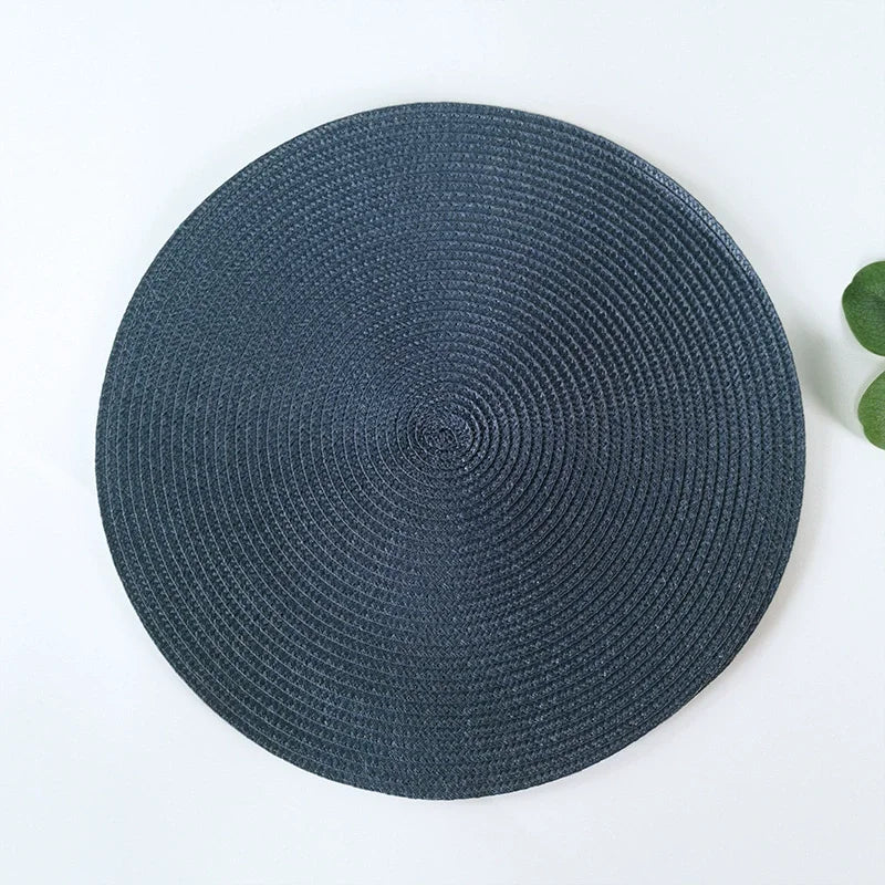 tapis table rond tissé turquois respectueux environnement moderne 15 pouces assiettes verres