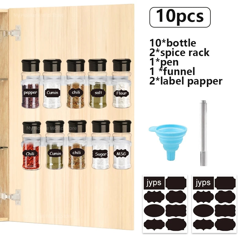 flacons épices transparents moderne poivre sel cumin piment thym romarin basilic safran cannelle girofle