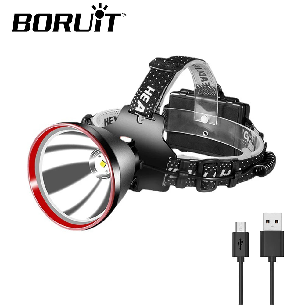 lampe frontale rechargeable noire rouge bande ajustable 180° LED 15W camping