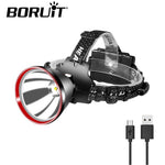 lampe frontale rechargeable noire rouge bande ajustable 180° LED 15W camping