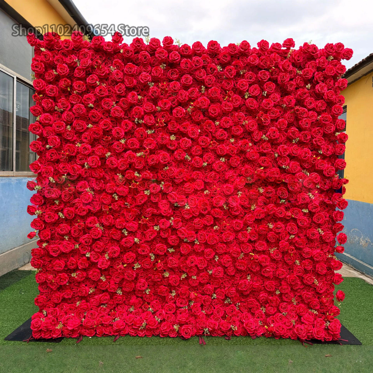 panneau floral decoratif blanc rouge fleurs artificielles toile fond mariage mur fleurs decoratif