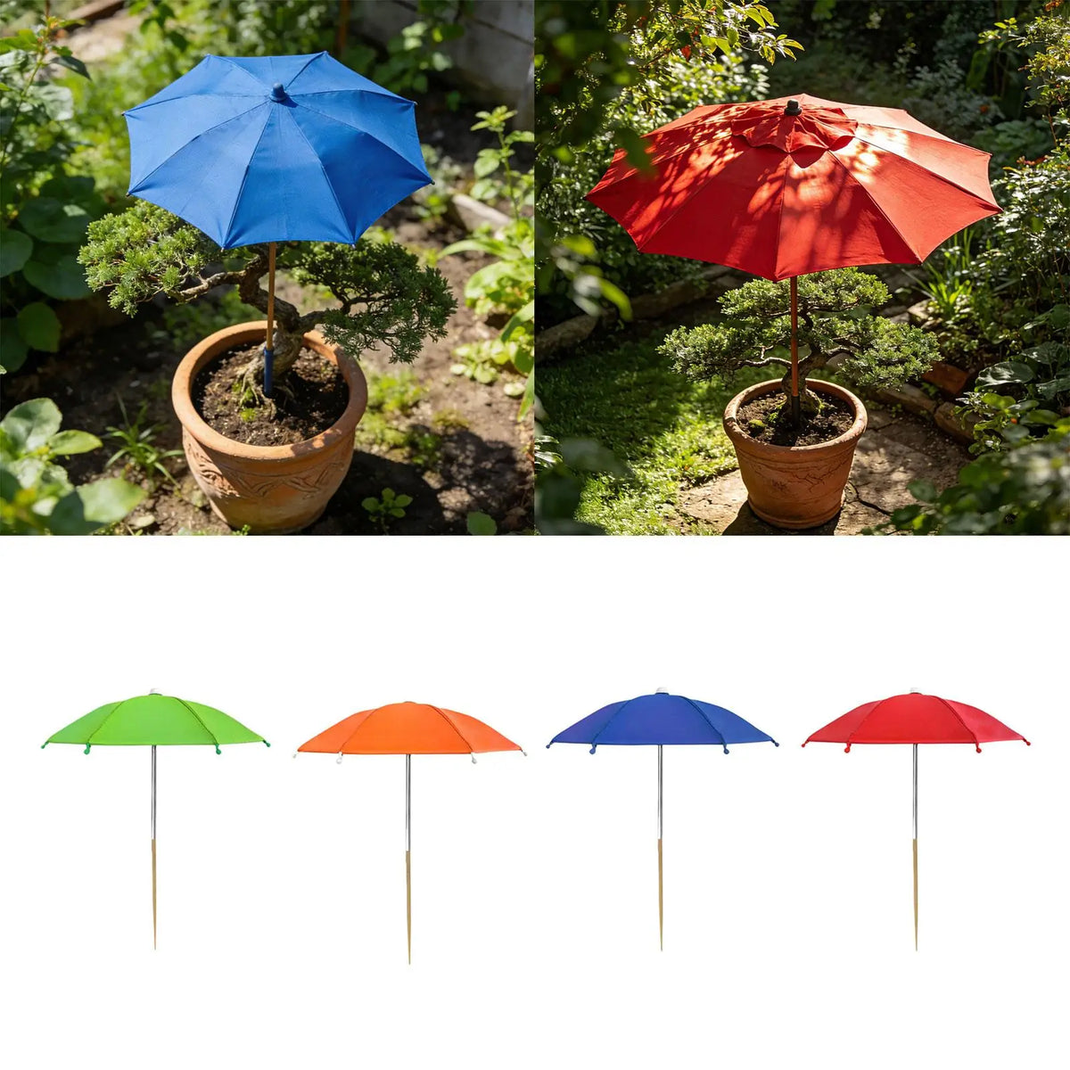 parasol extérieur moderne piquet bois protection solaire plantes couleurs vert orange bleu rouge