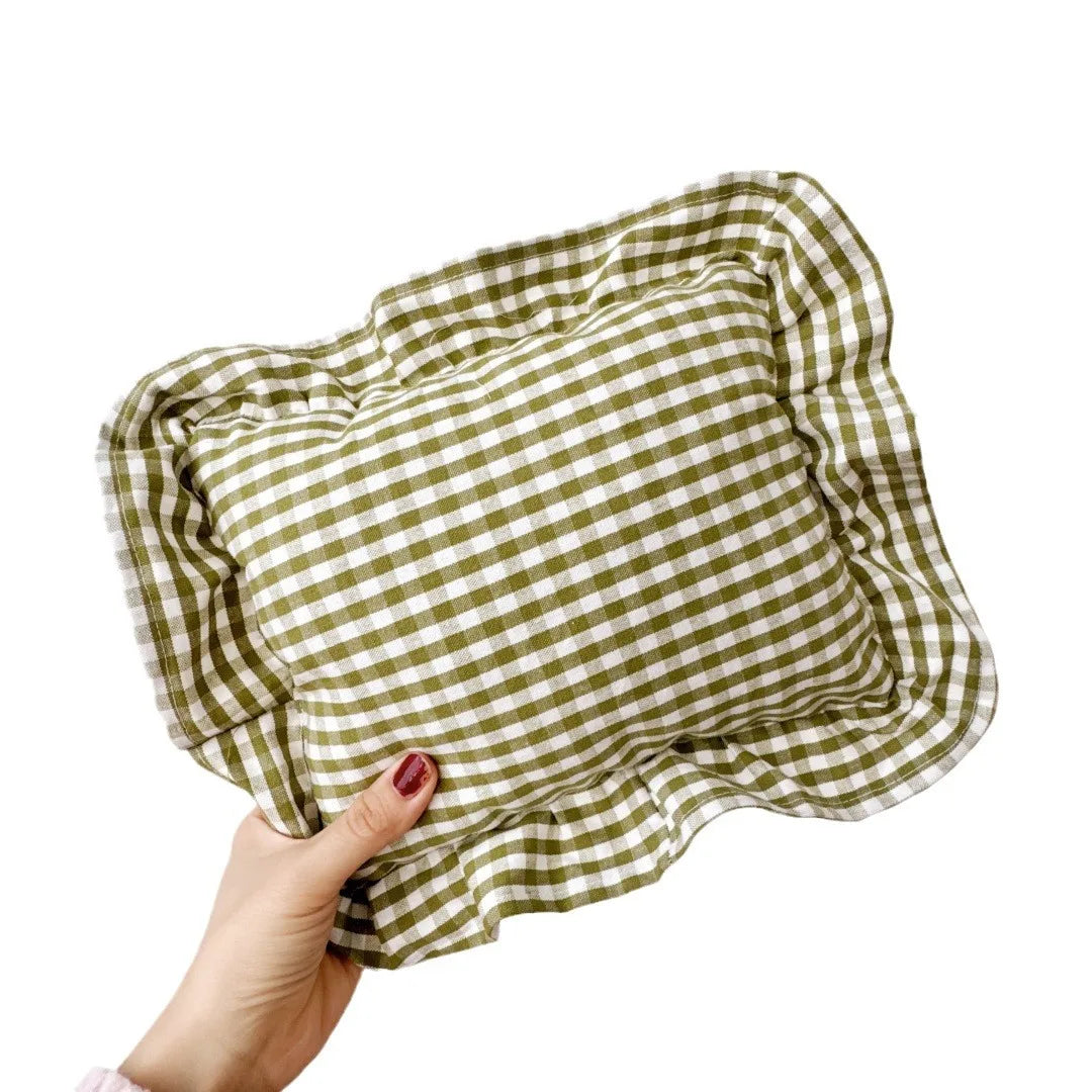 oreiller bébé vichy doux rose clair vert olive coussin amovible coton polyester
