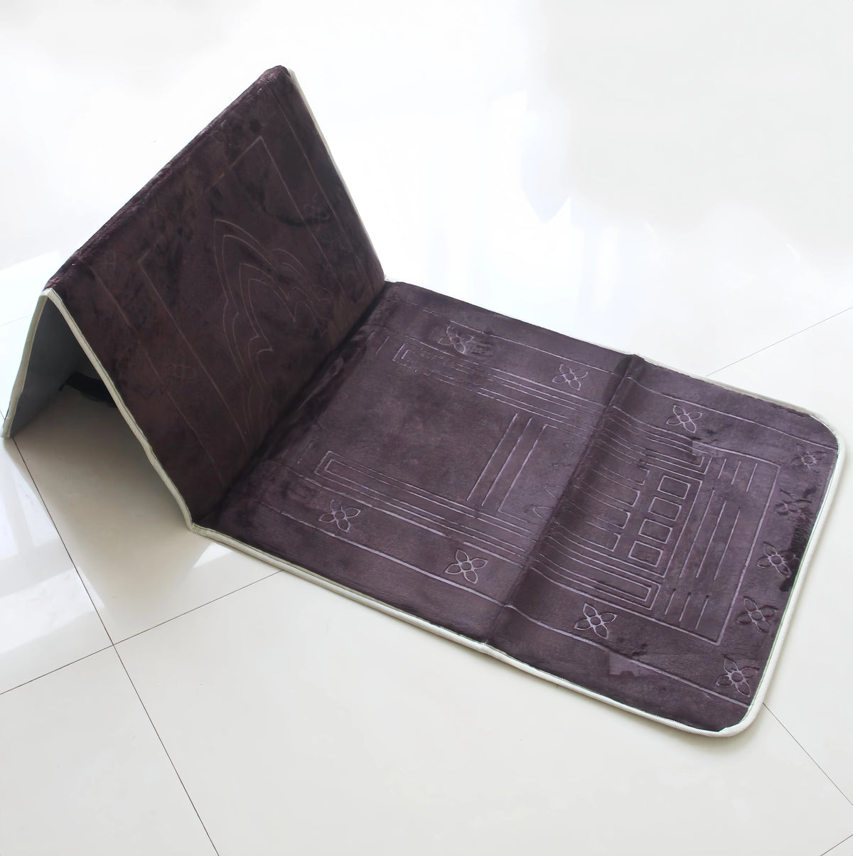 tapis prière musulman pliable velours antidérapant gris blanc moderne voyage usage intérieur extérieur İslam