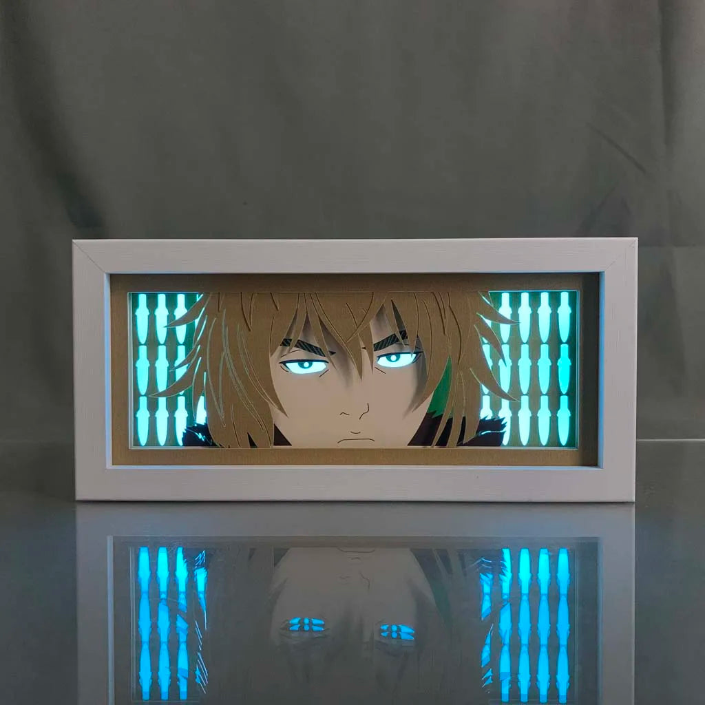 cadre lumineux illustration personnage cheveux dorés yeux différents art contemporain blanc doré chambre jeuDecoration