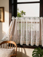 rideau polyester brodé floral transparent classique cuisine fenetre blanc rouge vert