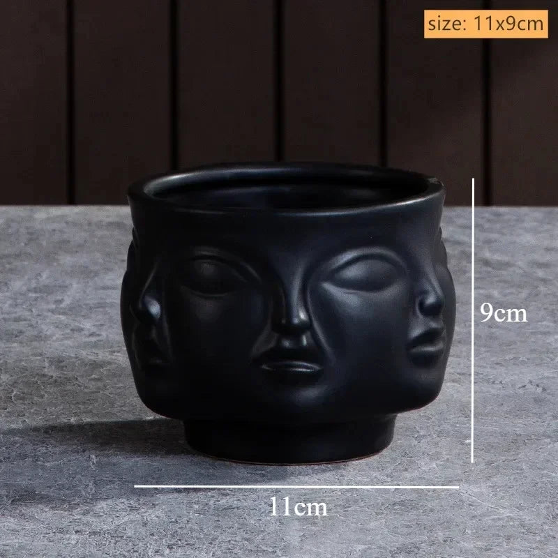 Vase céramique moderne vase table blanc visage sculpté lèvres sculptées art déco