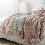 plaid coton doux solide rose clair tissage points moderne portable anti boulochage pique nique