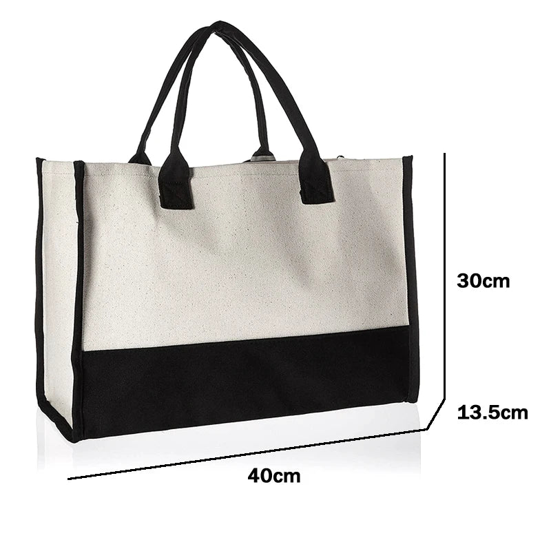 sac main toile lettre imprimée blanc noir rubans classique poignées intérieur noir zippé capacitaire
