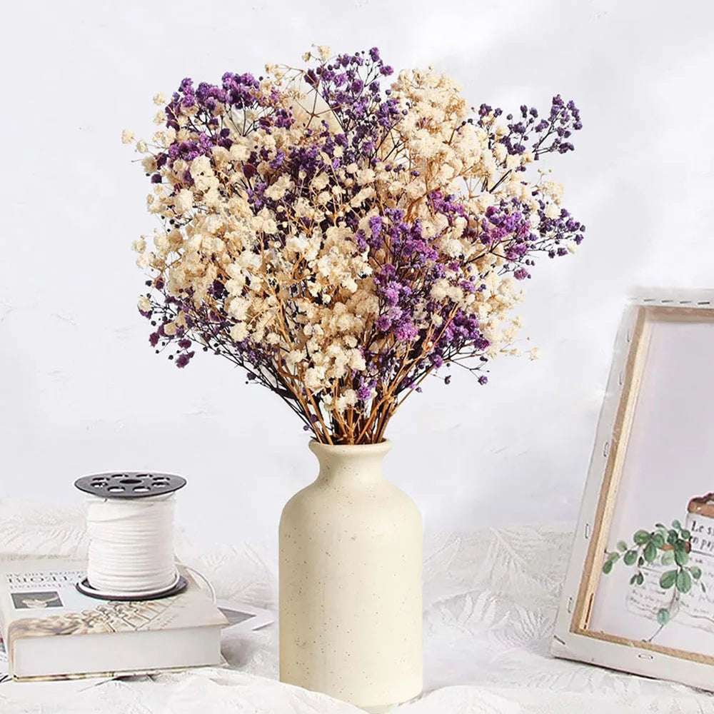 bouquet fleurs séchées violet blanches décoration boho fluffy maison anniversaire mariage