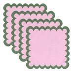 lot serviettes table coton fleurs bordure dentelée rose vert bleu